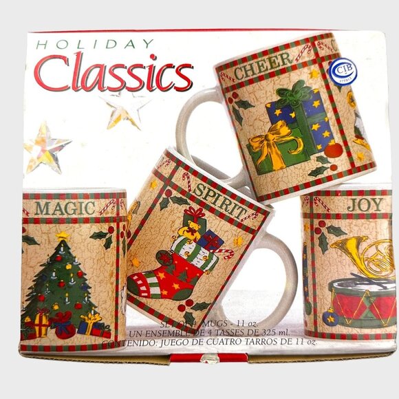 Signature Housewares Holiday Classics 11oz. Mugs (4) Joy Magic Spirit Cheer Box - Picture 1 of 9